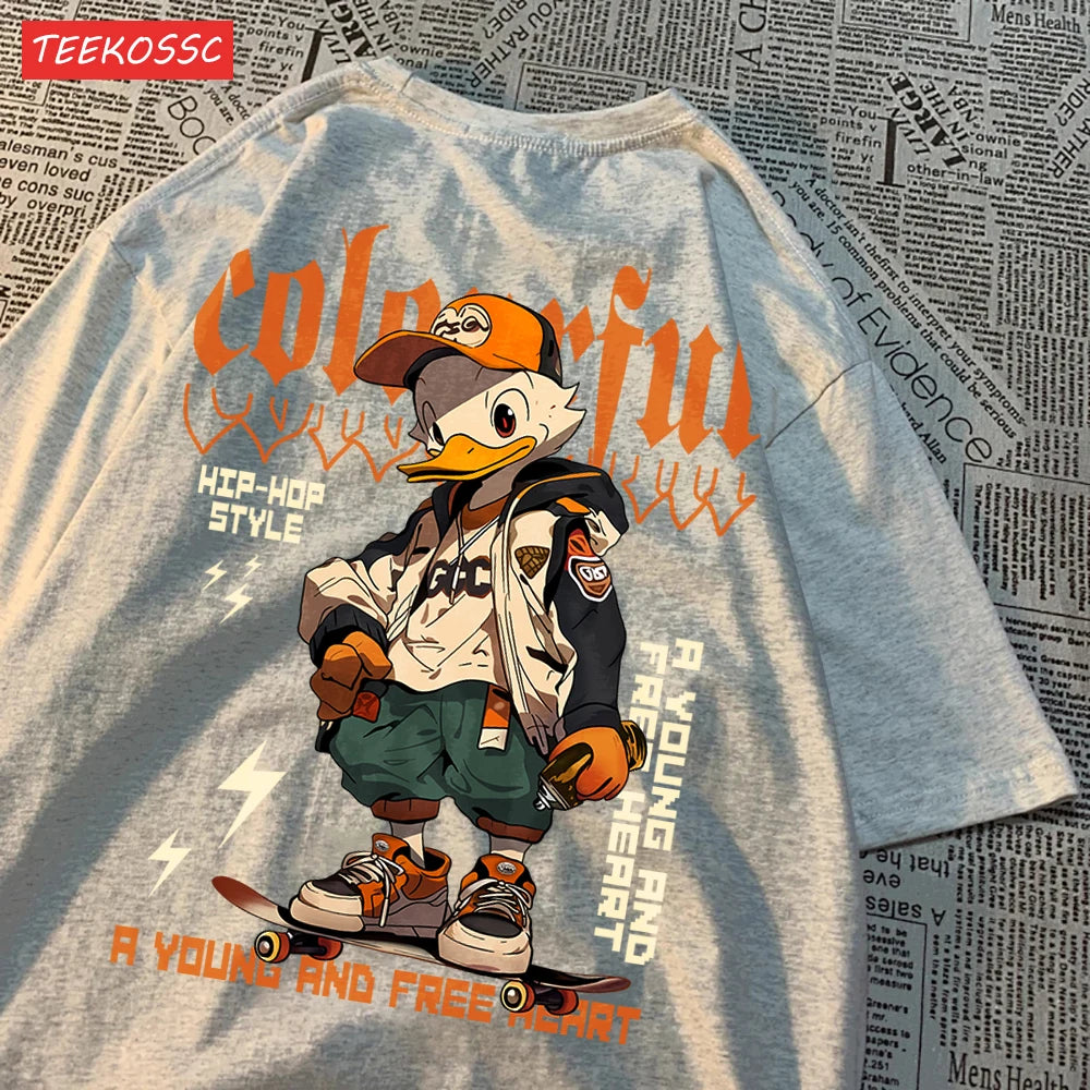 Handsome And Cool Duck Pattern Printing T-Shirt Cotton Fashion T-Shirt Women'S Trendy Cool Clothes Breathable Cartoon Tees