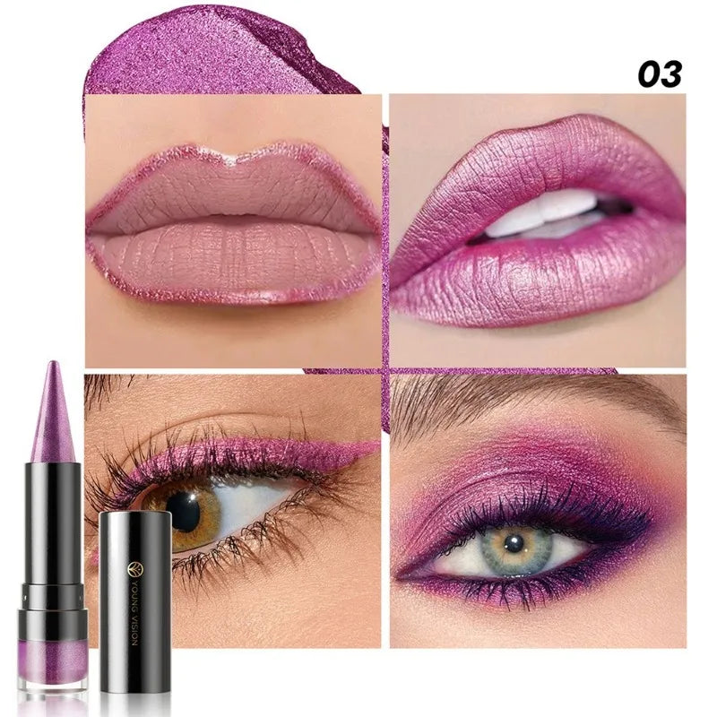 NEW 2 IN 1 Pearlescent Eye Shadow Pen Pointed Eyeliner Stick Caramel Brown Black Eyeshadow Makeup Silky Smooth Lasting Eyeshadow