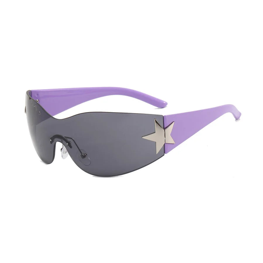 New Women's Rimless Star Decoration Integrated Y2K Hot Girl Style Hip Hop Fashion Sunglasses Beach Party Glasses Men