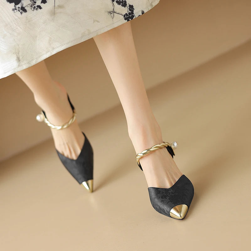 Pointed Toe Pearl Slingback Sandals