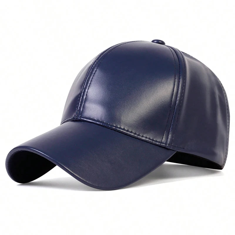 Fashion Men PU Solid Leather Baseball Cap Autumn Winter warm leather Cap Hip Hop Snapback Hat Outdoor Sports Casual Caps Dad Hat