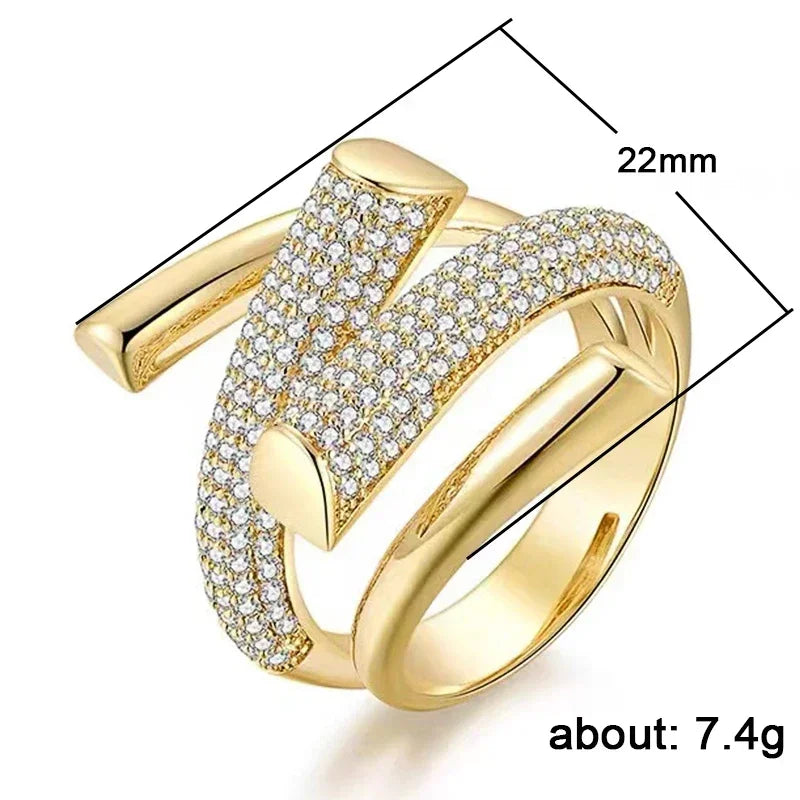Cubic Zirconia Geometric Open Ring – Fashion Irregular Unisex Hip Hop Accessory