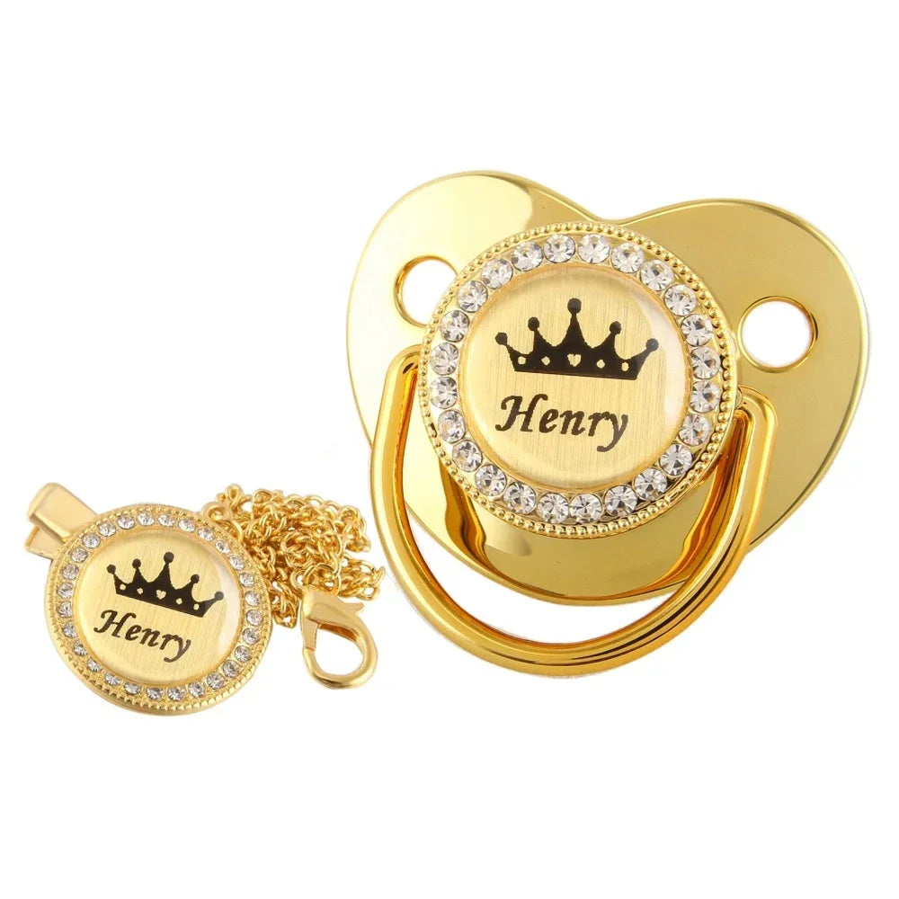 Customized Crown Name Baby Pacifier Dummy With Chain Clip 0-18 Months