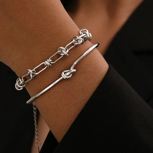 Stainless Steel Bracelet 2 Pieces Popular Creative Knotted Bracelet Vintage Design Bracelet For Women Jewelry Unusual Gifts New
