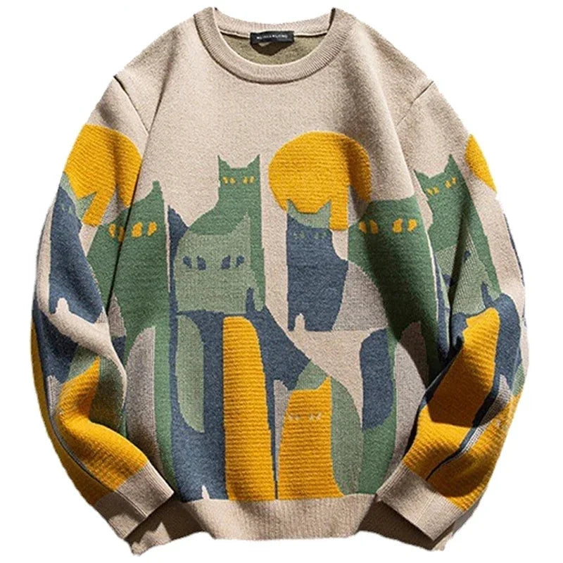 Harajuku Cat Print Sweater