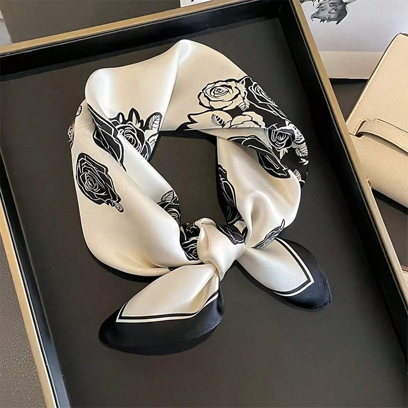 Luxury Brand Silk Square Scarf Women flower Neck Hair Tie Band Beach Hijab Kerchief Head Headbands Bandana Female Foulard 70cm
