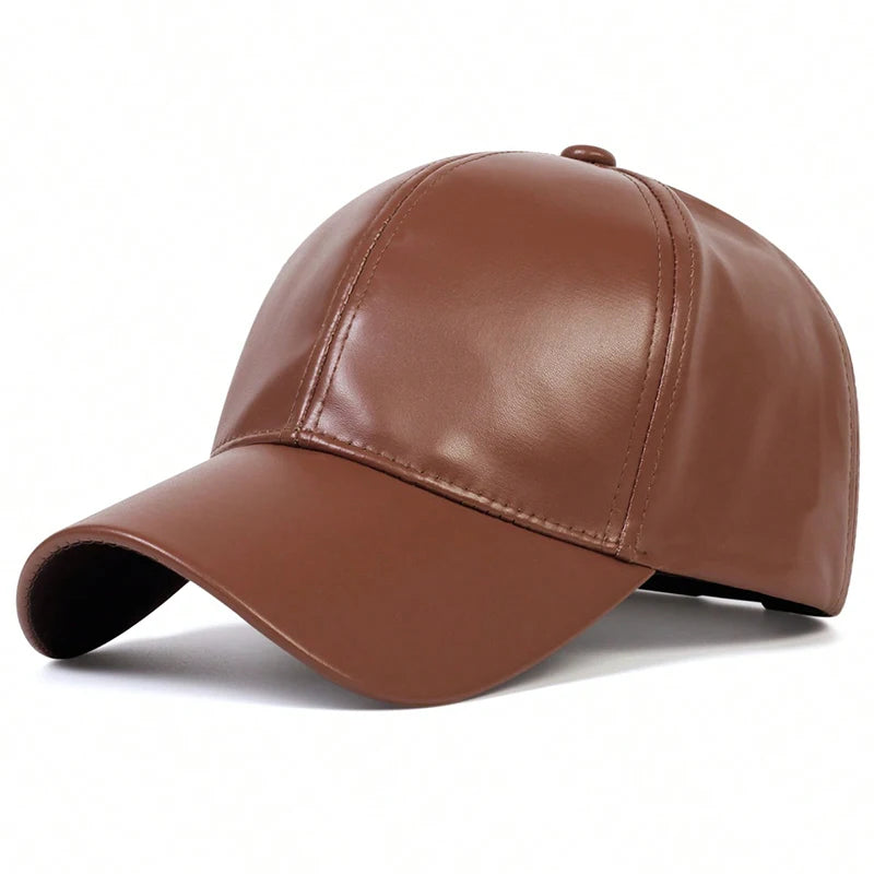 Fashion Men PU Solid Leather Baseball Cap Autumn Winter warm leather Cap Hip Hop Snapback Hat Outdoor Sports Casual Caps Dad Hat