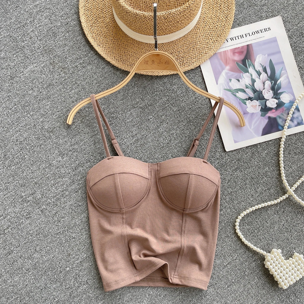 Women Chic Solid Camis Slim Corset Tank Top Basic Sexy Korean Fashion Off Shoulder Summer Women Crop Top
