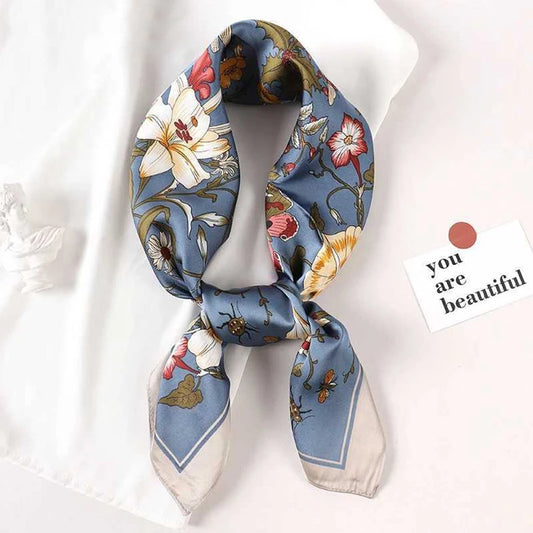 Luxury Brand Silk Square Scarf Women flower Neck Hair Tie Band Beach Hijab Kerchief Head Headbands Bandana Female Foulard 70cm