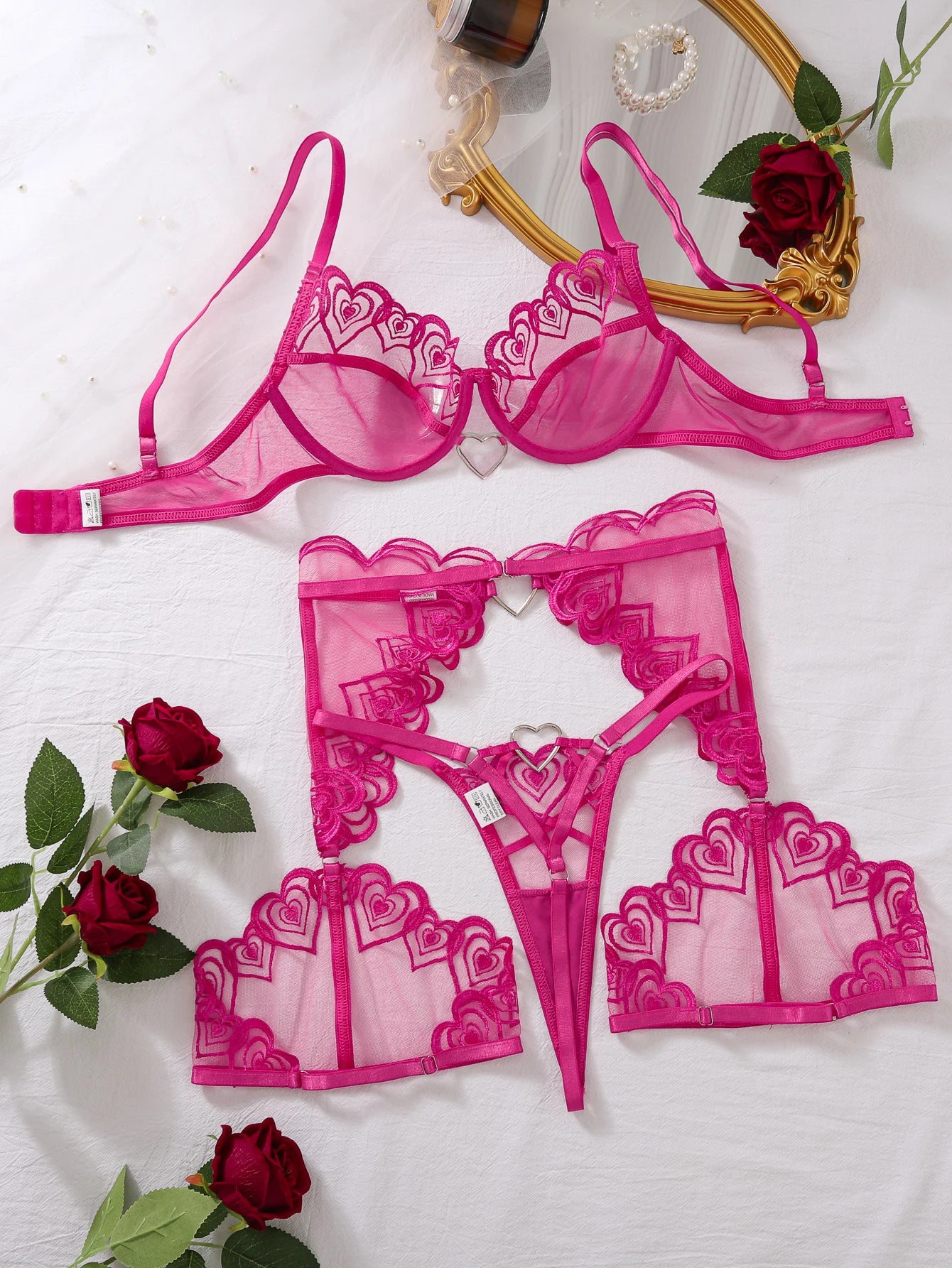 MUZISKAT Love Embroidery Lace Lingerie Set