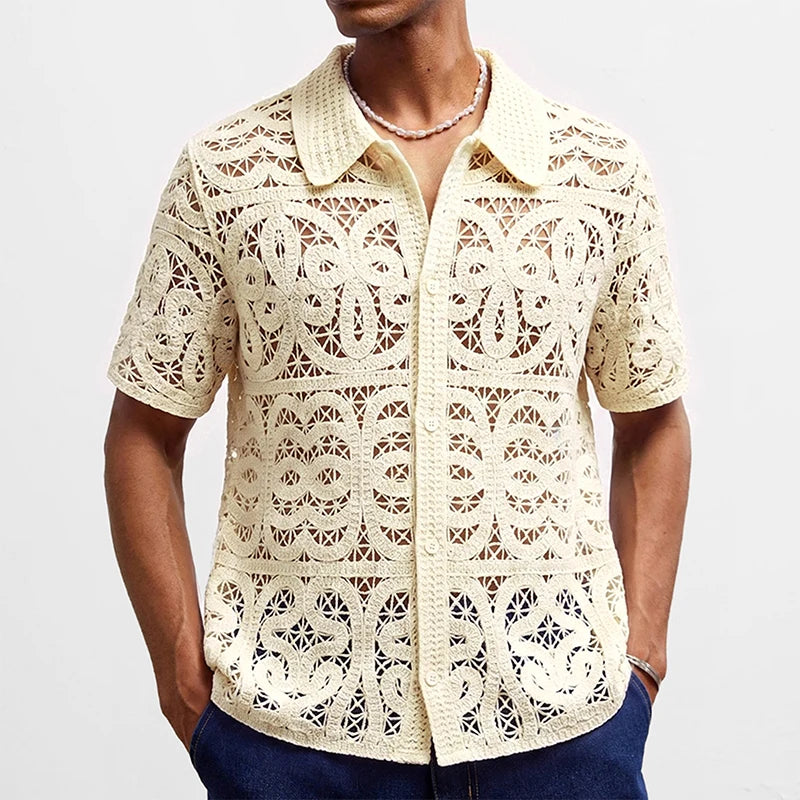 French Retro Crochet Polo Shirt