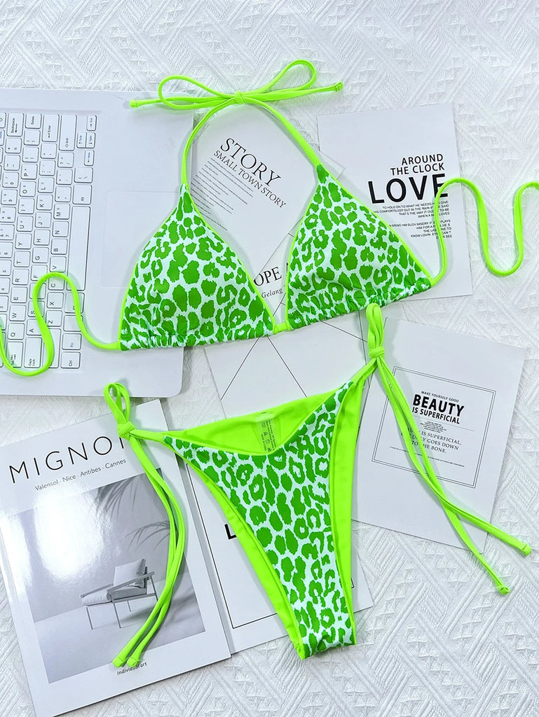 Women’s 2025 Leopard Micro Bikini – Brazilian Thong Halter Lace‑Up Swimsuit, Sexy Two‑Piece BeachwearSexy Leopard Micro Bikini 2025 Women Swimsuit Female Swimwear Thong Bikinis Set Brazilian Halter Beach Wear Lace Up Bathing Suit