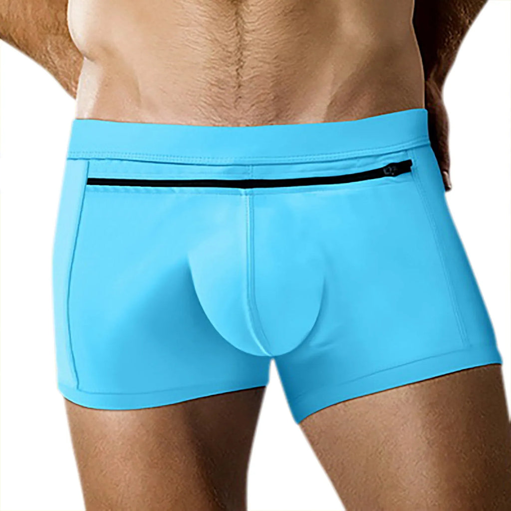 Men’s Summer Swim Boxer Shorts – Breathable Zipper‑Design Sporty Swimming Trunks Beachwear