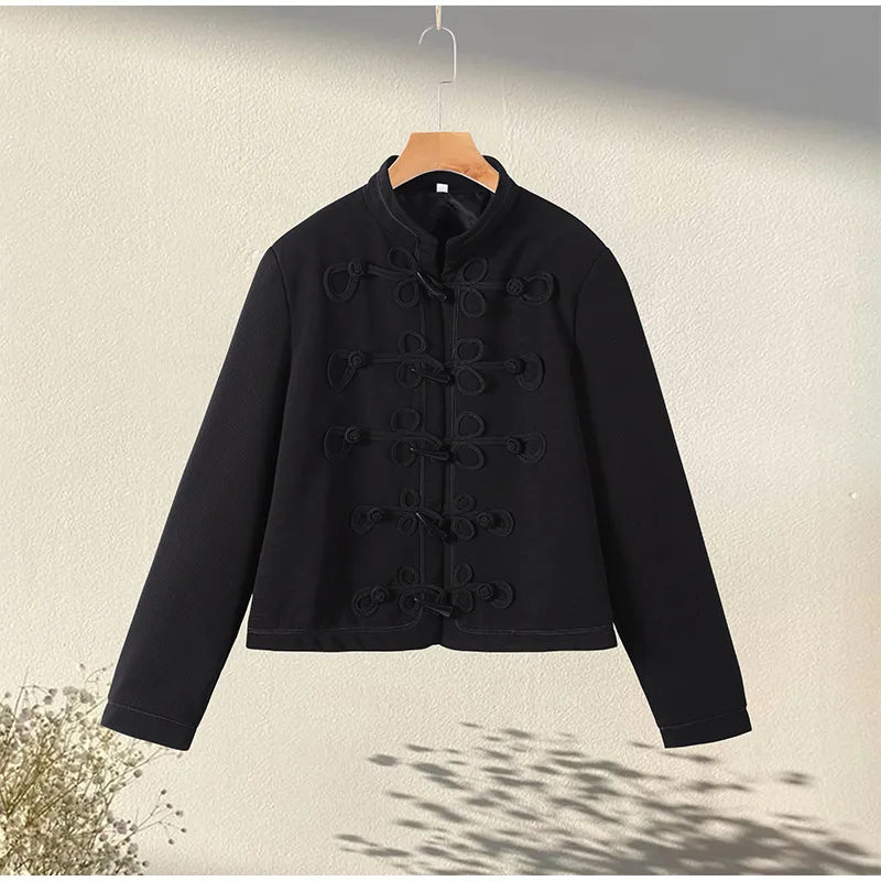 Napoleon Golden Short Jacket Women Vintage Stand Collar Long Sleeve Cropped Jackets 2026 Spring New Lady Outwear High Street