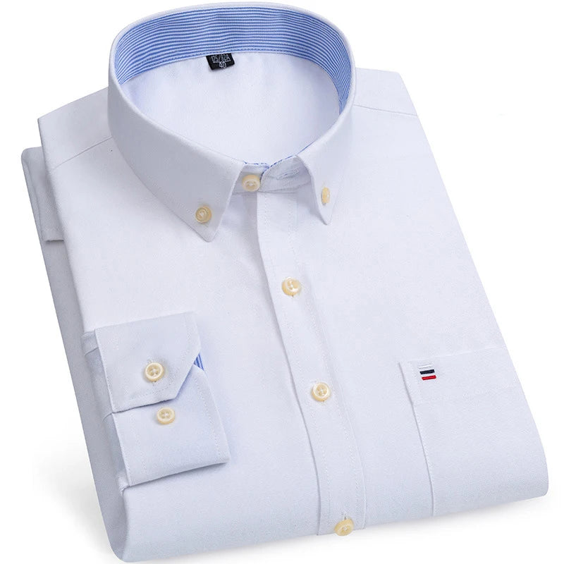 2024 New Quality Men's Social Shirt Long Sleeve 100% Pure Cotton Oxford Soft Plaid Formal Male Clothes Oversized Shirt S-7XL