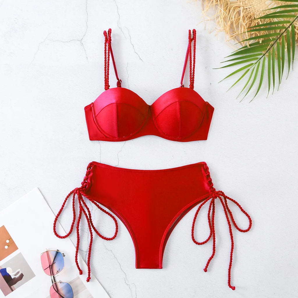 Women’s High‑Waist Underwire Bikini – Push‑Up Two‑Piece Swimsuit, Summer Beachwear SetUnderwire Bikini Swimsuit High Waist Swimwear for Women Push Up Two Piece Bathing Suits Push Up Summer Female