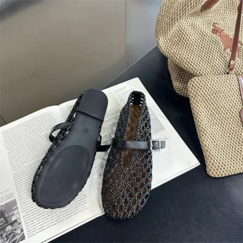 Women’s Woven Hollow‑Out Flat Sandals
