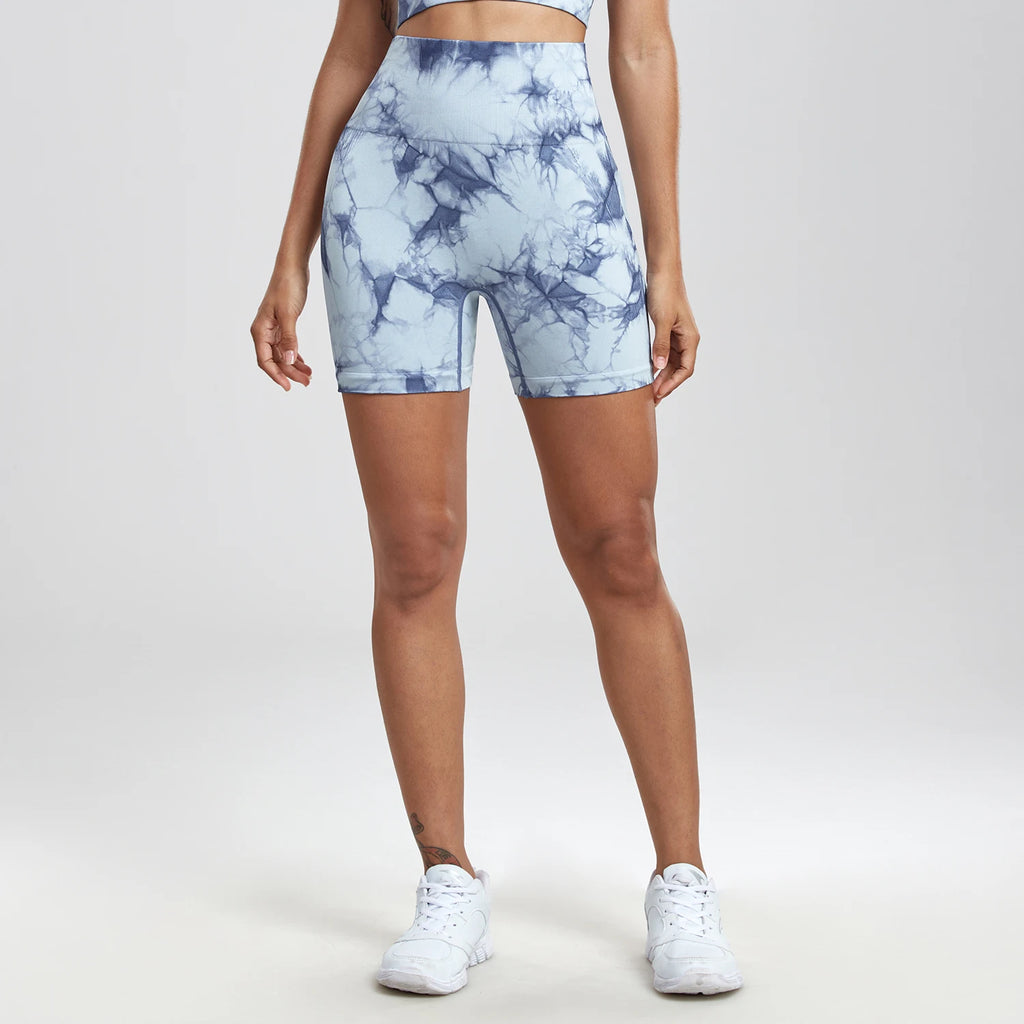 Women’s Tie‑Dye High‑Waist Seamless Gym Shorts – 2PCS Stretch Fitness Shorts, Butt‑Enhancing, Skinny Sport Style