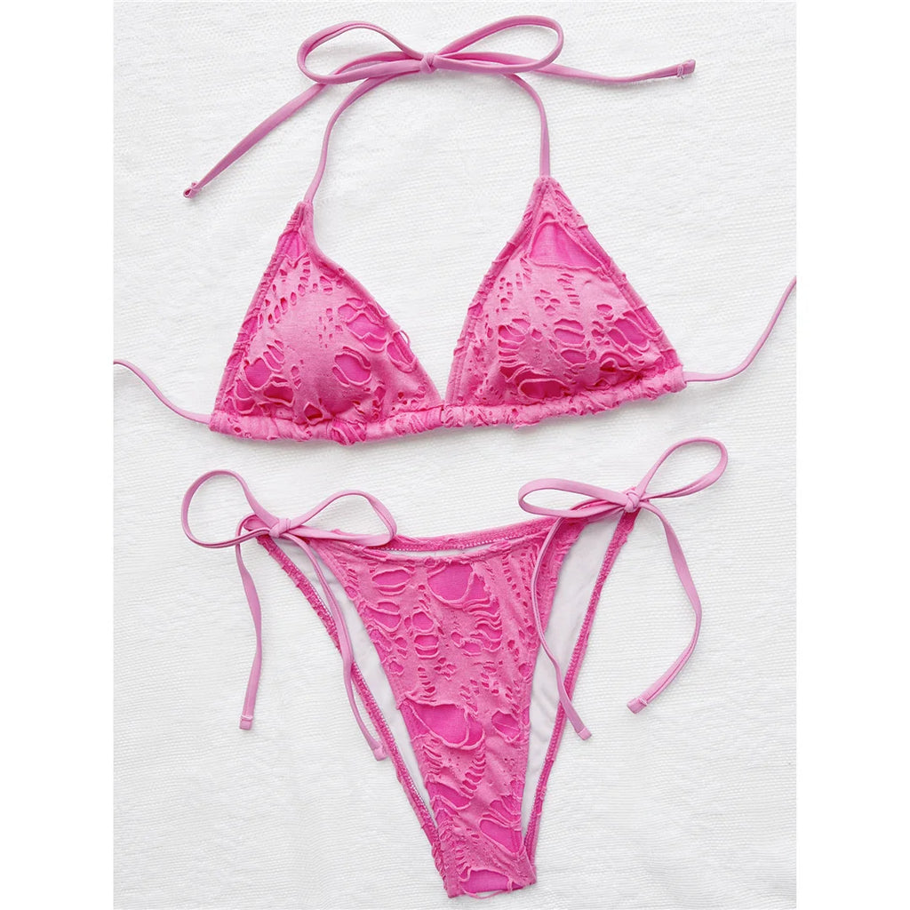 2026 Women’s Sexy Halter High‑Leg Strappy Bikini — Two‑Piece Swimwear Bather Set (V4501)
