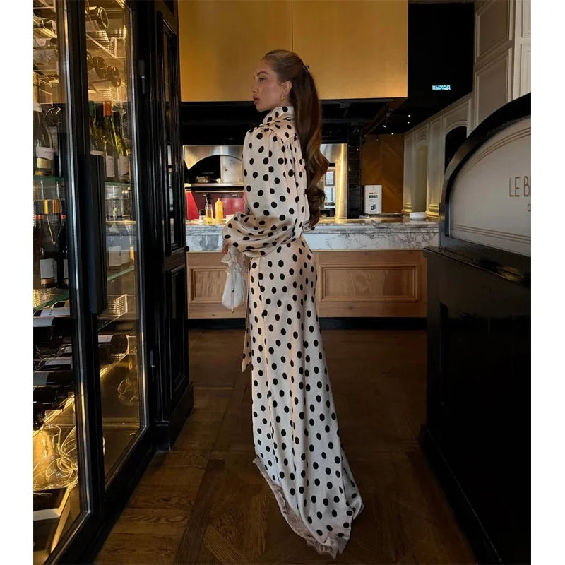 Black Polka Dot V Neck Shirt Skirt 2 Piece Set Elegant Women Long Sleeve Blouses With Scarf Suit 2026 Lady Commucate Outwear