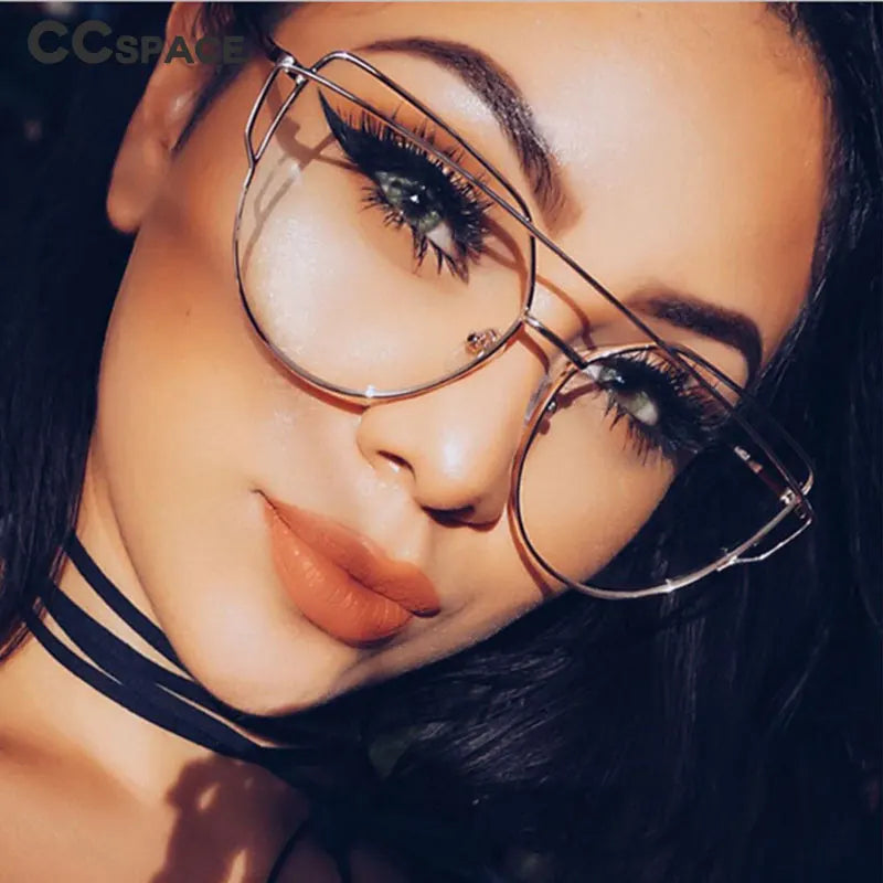 CCSPACE Cat Eye Sunglasses Women Brand Designer Fashion Shades Eyewear Twin-Beams Mirror Sun Glasses For Female UV400