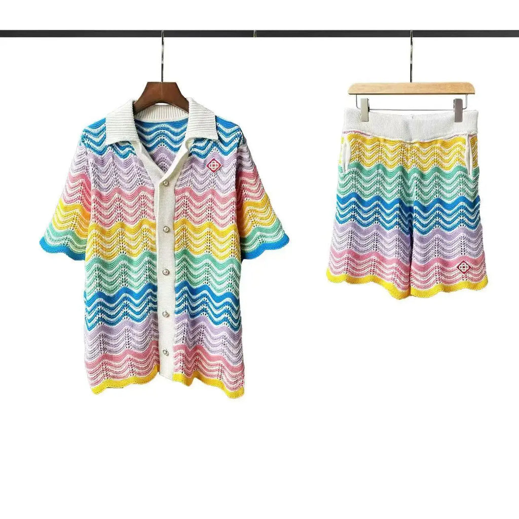 CASABLANCA T Shirt 100% Cotton Color Matching Summer Men's Summer Set Beach Short Sleeve Round Neck T-shirt Women Two-piece Set
