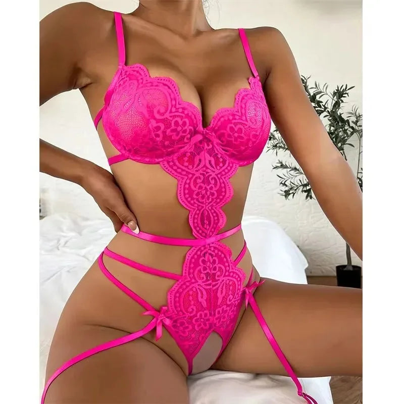 Lace Push‑Up Bra & Garter Lingerie Set