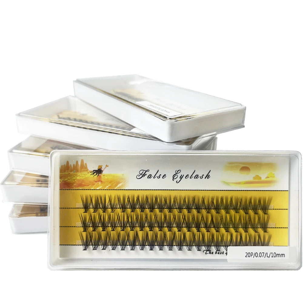 20D L‑Type Cluster Eyelash Extensions – 3D Natural Russian Volume Fans (60 Bundles per Box)