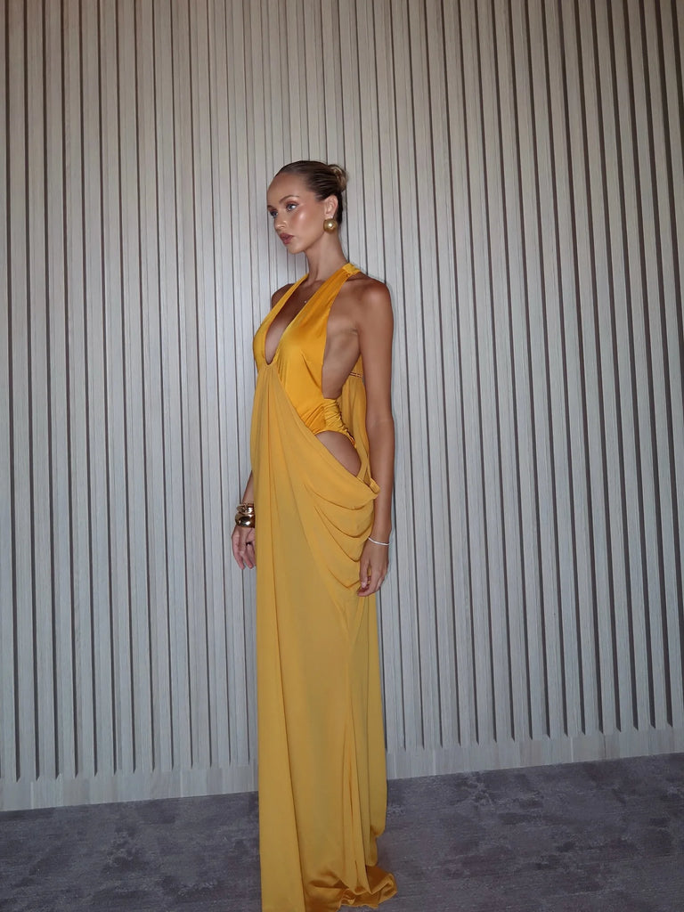 Maxi Dress Halter Sleeveless Dress Cut Out Dresses Women Ruffle Mesh Semi Backless Dress Summer Party Evening Female