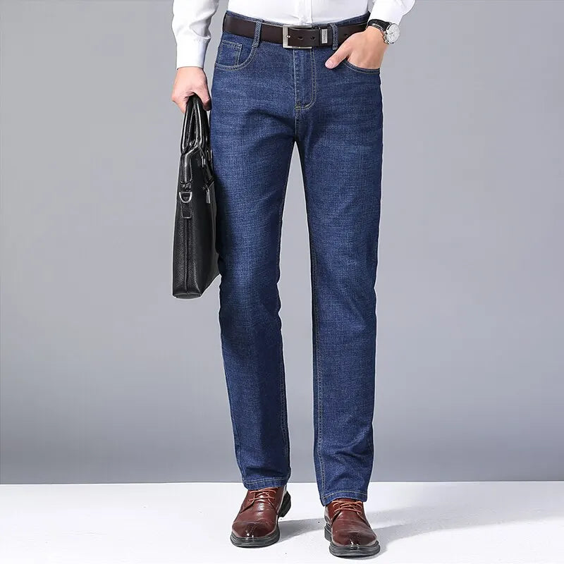 Men’s Soft Black Biker Jeans – Classic Stretch Denim Pants (Sizes 32–38) | Masculine Slim/Straight Fit Moto Style