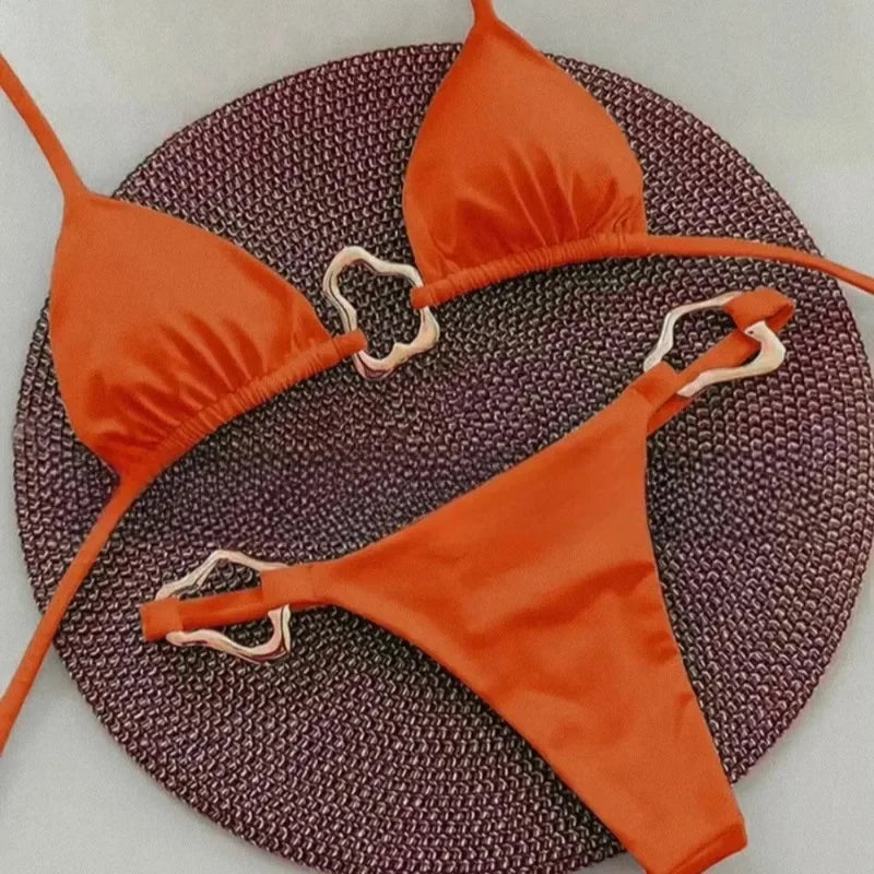 Solid‑Color Lace‑Up Bikini