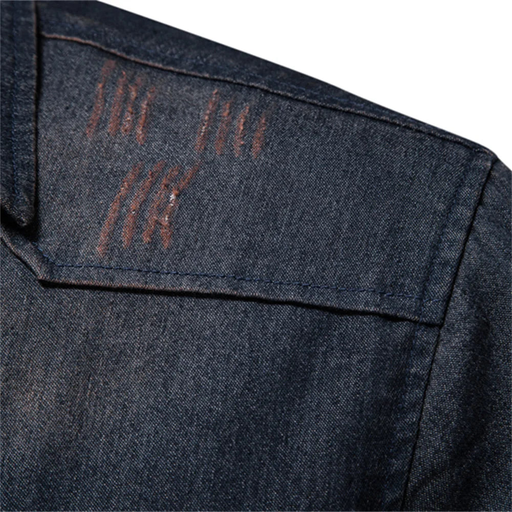 Men’s Elastic Cotton Denim Shirt – Slim‑Fit Long‑Sleeve Cowboy Western Casual Top | AIOPESON Designer Style