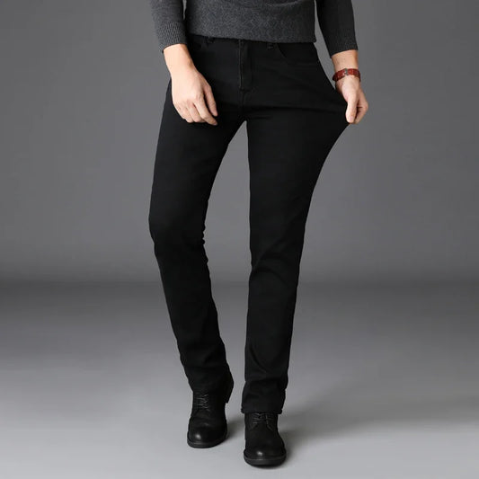Men’s Stretch Black Biker Jeans – Classic Spring/Autumn Soft Denim Pants | Fashion Slim/Regular Fit Trousers