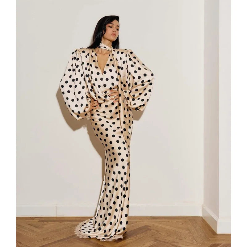 Black Polka Dot V Neck Shirt Skirt 2 Piece Set Elegant Women Long Sleeve Blouses With Scarf Suit 2026 Lady Commucate Outwear