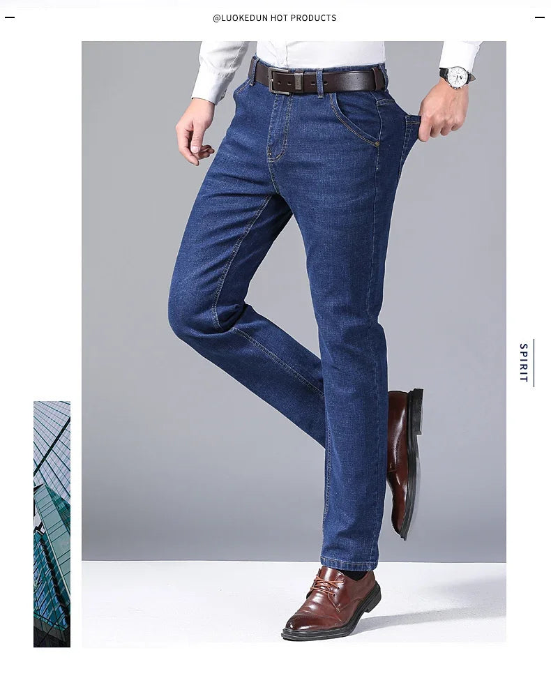 Straight‑Leg Micro‑Elastic Jeans