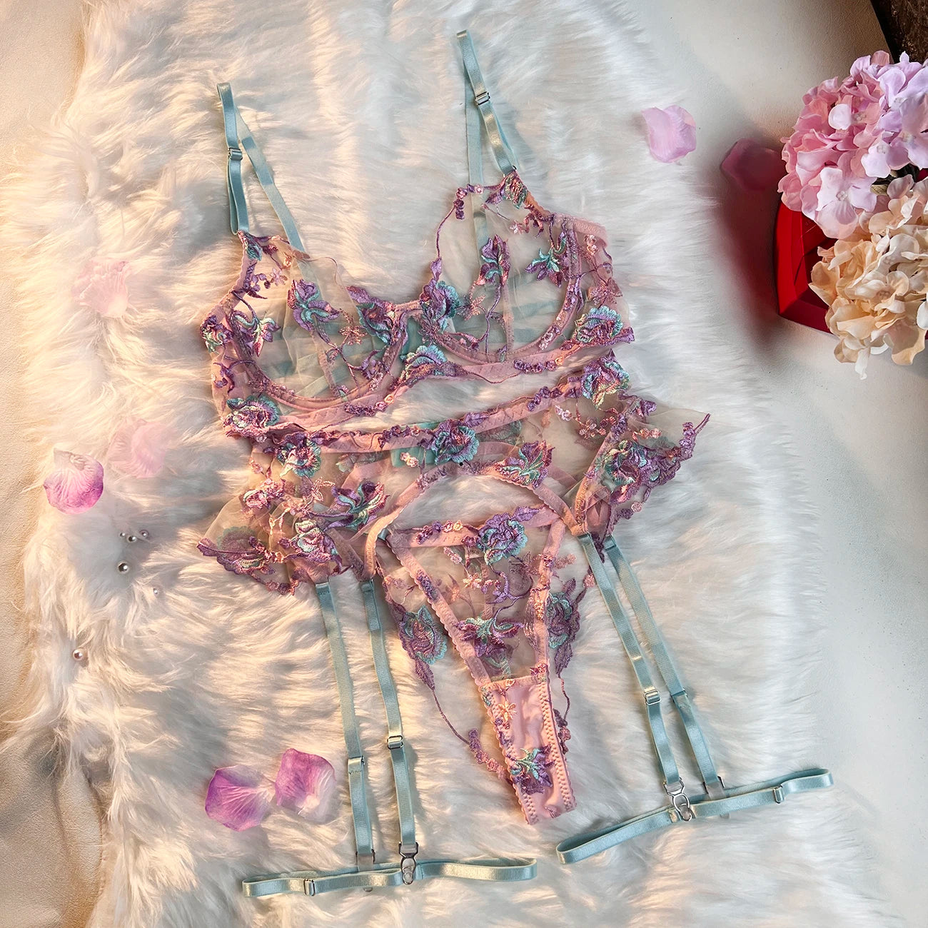 Ellolace Fairy Lingerie Floral Transparent Underwear Ruffle Garter Intimate Delicate Underwear Beautiful See Through Outfits