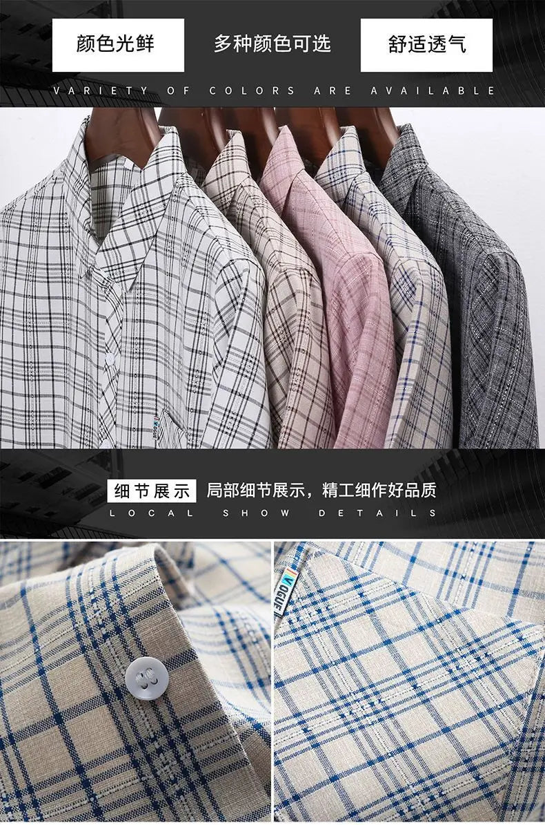 Grey Plaid Short‑Sleeve Button‑Down Shirt