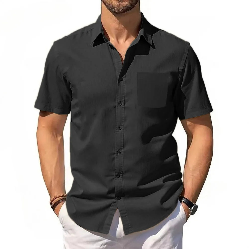 Men’s Cotton‑Linen Short Sleeve Shirt
