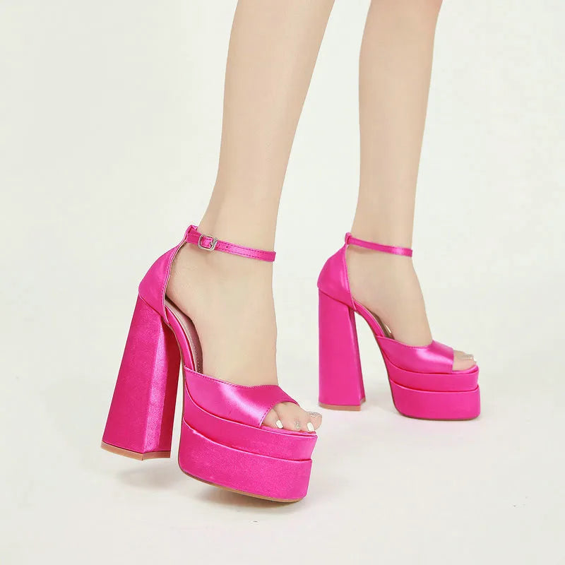 Summer Square‑Head Satin High Heels