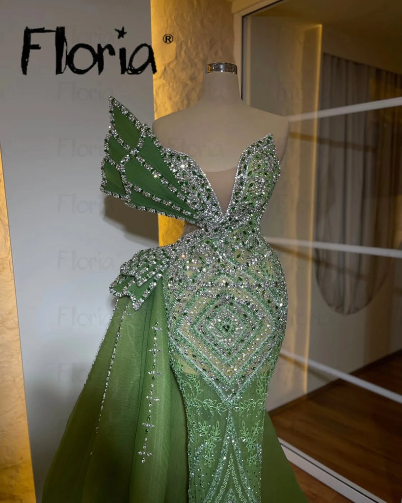 Luxury Mint Green Beaded Evening Dress