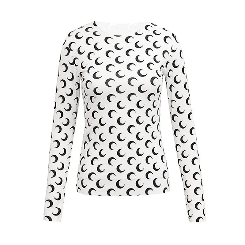 New Printed Mesh Women Base Shirt Spring Autumn Fashion Casual Long Sleeved Sun Protection Ice Silk Inner Layer Women's T-Shirt
