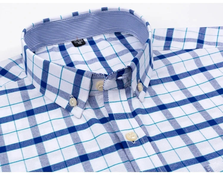 2024 New Quality Men's Social Shirt Long Sleeve 100% Pure Cotton Oxford Soft Plaid Formal Male Clothes Oversized Shirt S-7XL