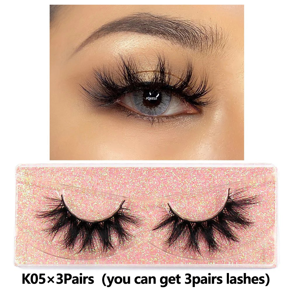 FOXESJI 3Pairs 3D Mink Lashes Fluffy Wispy Soft Corss Mink Fake Eyelashes Reusable Lash Extension Thick False Eyelashes Makeup