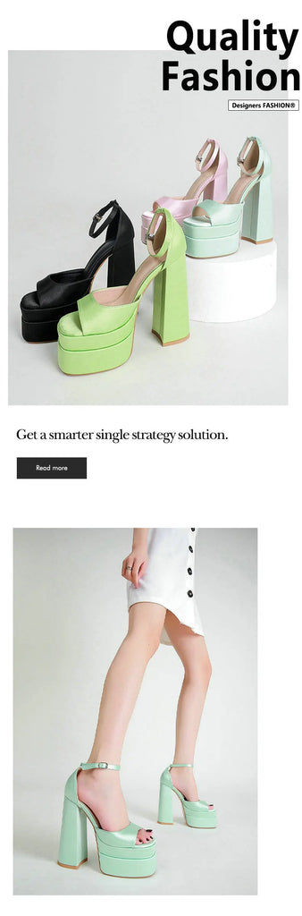 Summer Square‑Head Satin High Heels