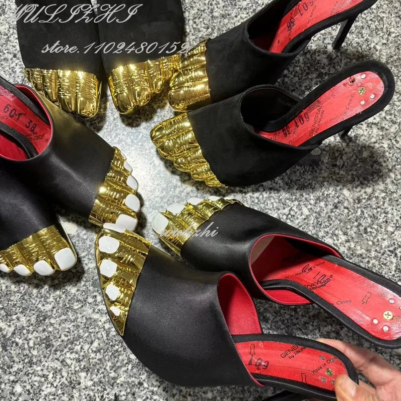 Big Bow Metallic Stiletto Sandals