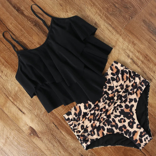 Leopard Bikini 2024 High Waist Bikini Animal Print Floral Swimsuit Brazilian Ruffle Swimsuit Split Swimwear Women