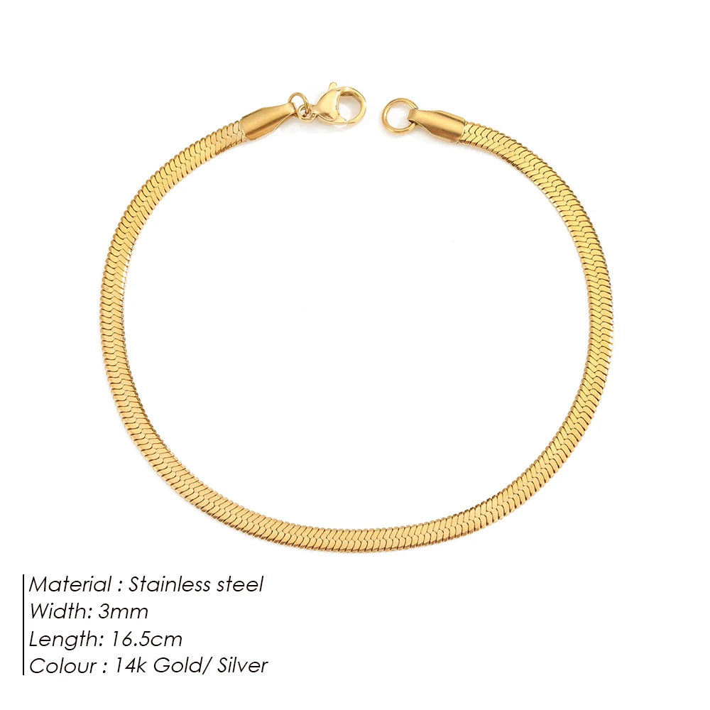 eManco Women Trend Classic Snake Chain Bracelet Gold Color Width 2/3/4/5MM Stainless Steel Chain Bracelet For Women Jewelry Gift