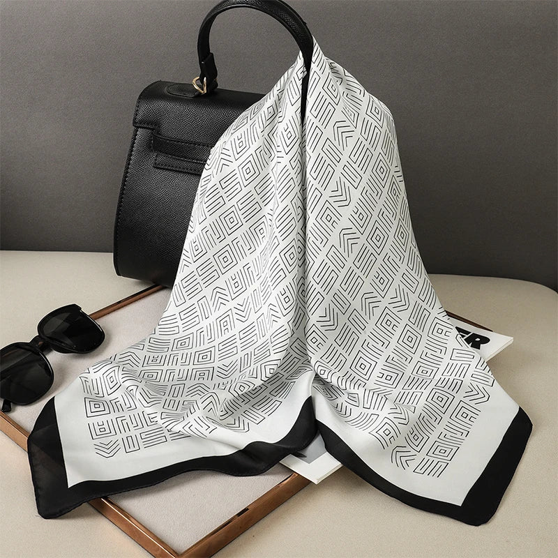 Luxury Brand Square Silk Scarf Women Hairband Design Printed Small Satin Shawls Foulard Neckerchief Female Headbands Bandana