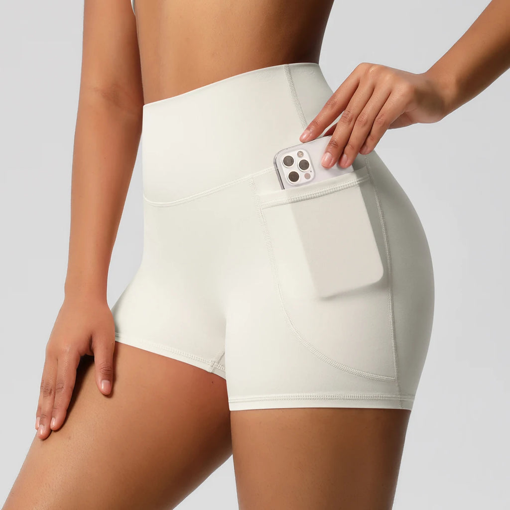 Women’s Seamless High Waist Sports Shorts with Pockets
