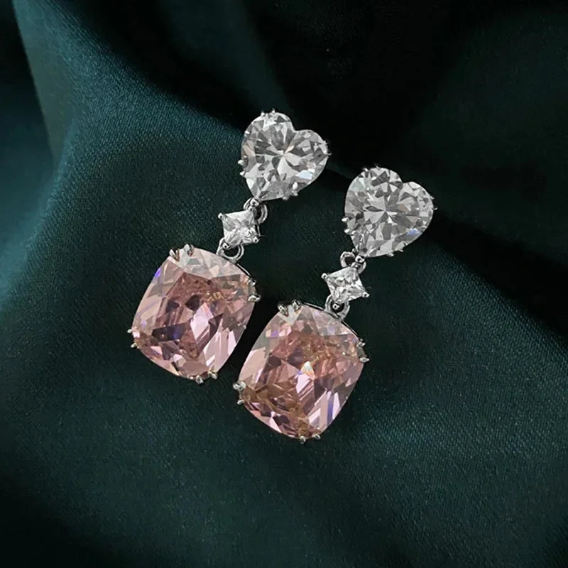 2025 New Arrivals Fashion Luxury silver color korean Zircon Stud Pink Earing Earrings For Women Girl Party Gift Jewelry Z7